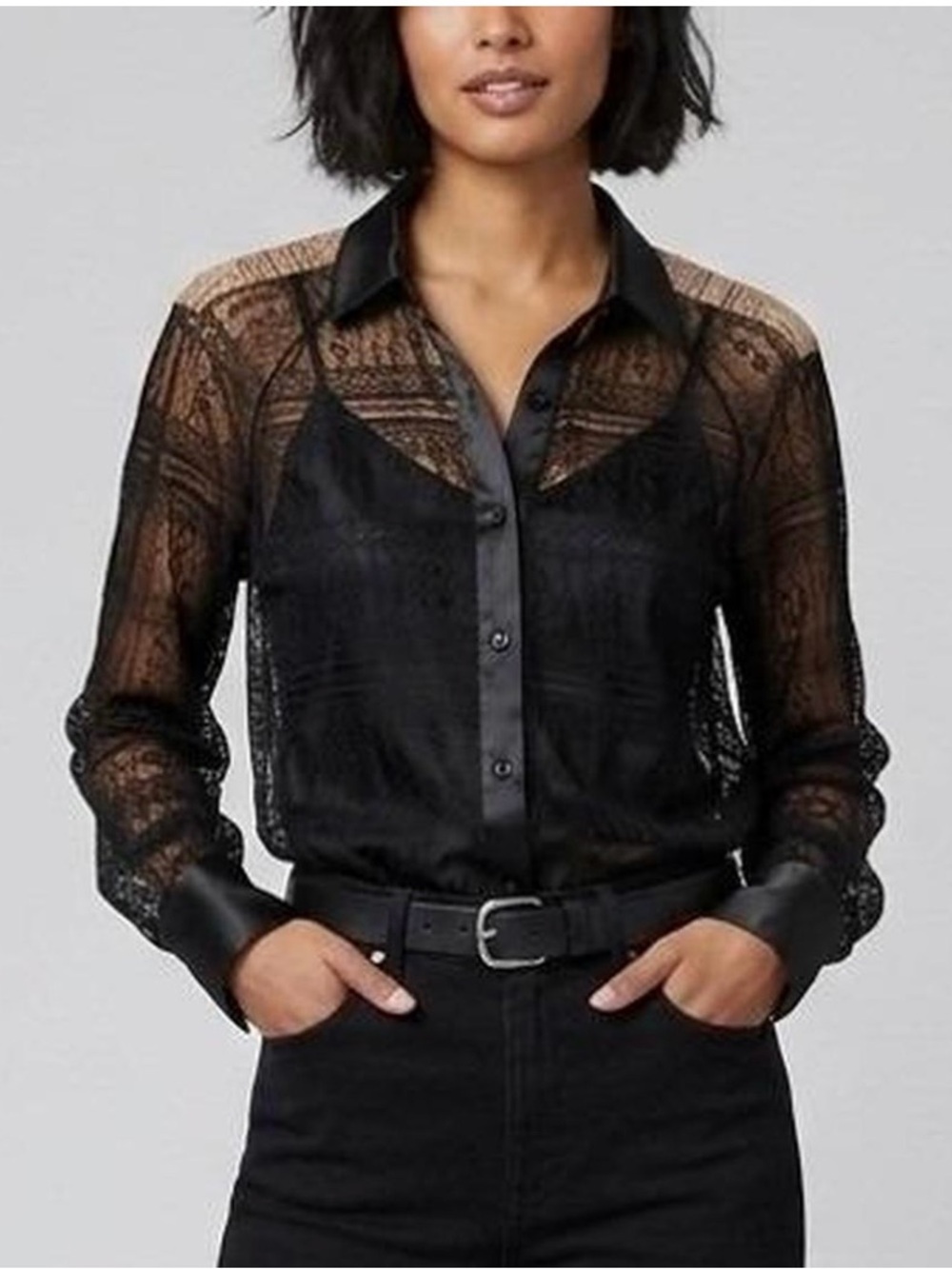 Jason Wu Sheer Black Lace Button-Down Blouse